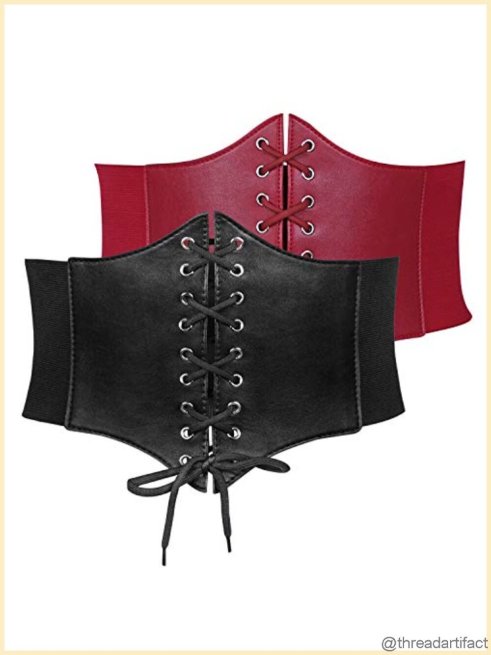 2 Pack Women's Elastic Lace-Up Waspie Corset Waist Belt PU Leather